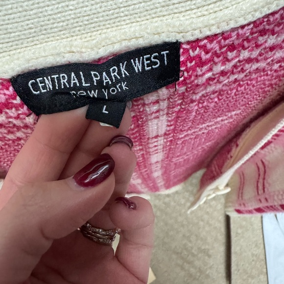 Central Park West Cream and Pink Plaid Cardigan - Picture 3 of 3
